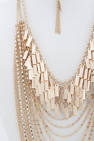 Gold Chain and Rhinestone long Necklace Set 6ABJ8